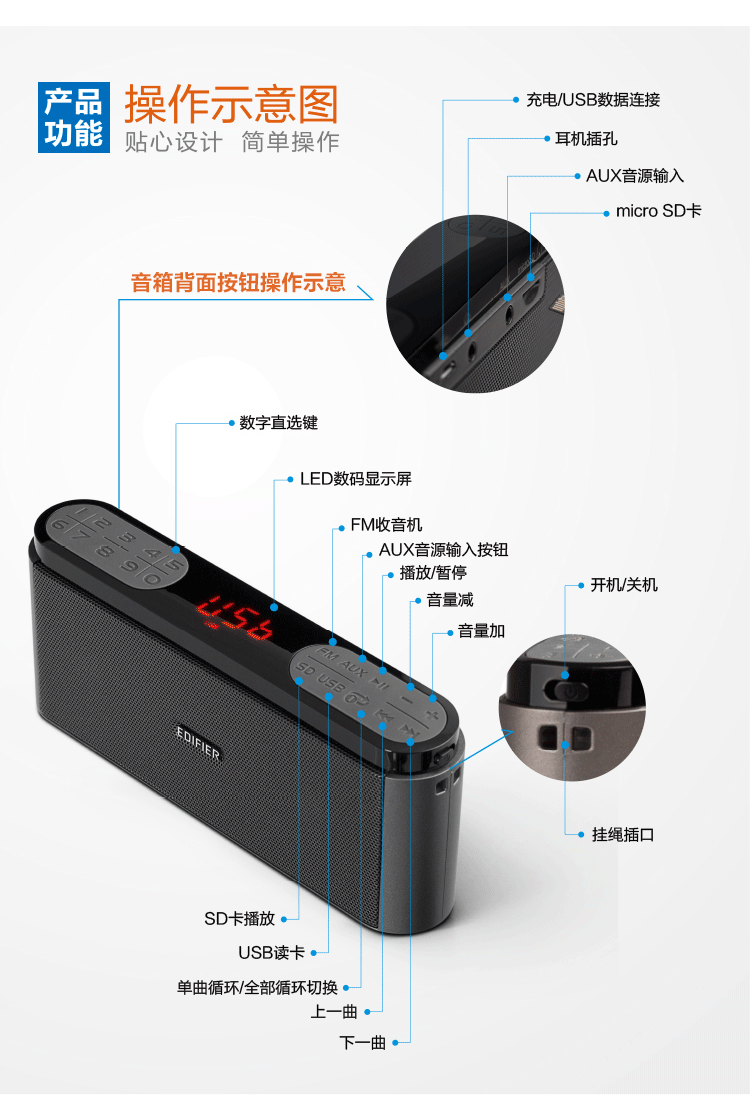 漫步者m19 音箱铁灰色