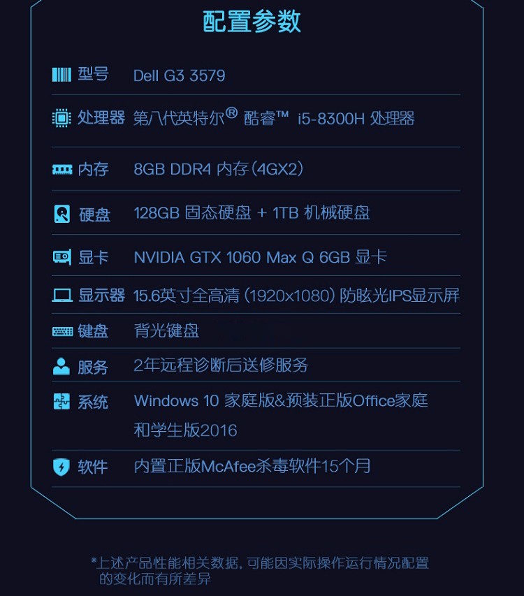 戴尔g3i5配置,戴尔g3九代i5 戴尔(dell)试用 灵越游匣 g3 3579-r1565 15.6英寸 黑色 i5主频2.