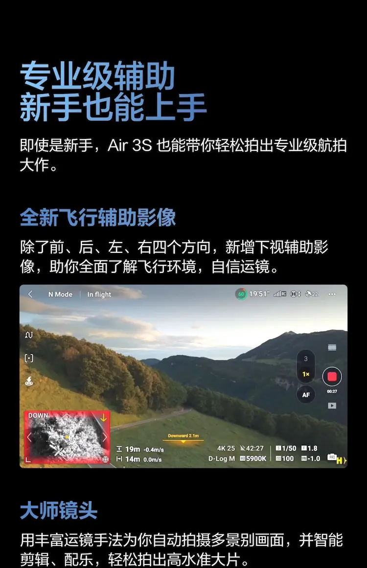 大疆 DJI Air 3S 双摄旗舰航拍无人机 畅飞套装