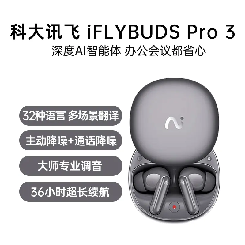 科大讯飞 Pro 3 ワイヤレスイヤホン シルバー 科大讯飞iFLYBUDS Pro 3 降噪蓝牙会议耳机星辰灰科大讯飞iFLYBUDS Pro